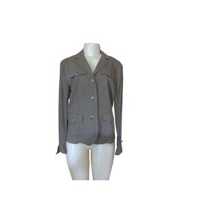 Theory Shelly Safari Dark Olive Green Linen Blend Blazer Jacket SZ 12